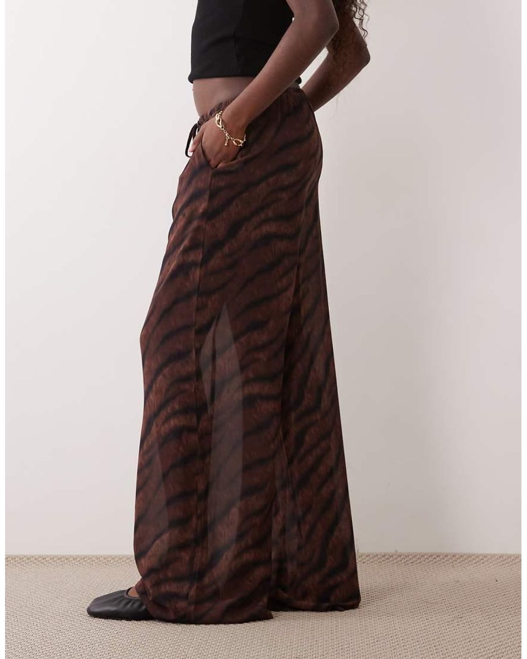 Gina Tricot Brown Wide Leg Semi Sheer Chiffon Trousers