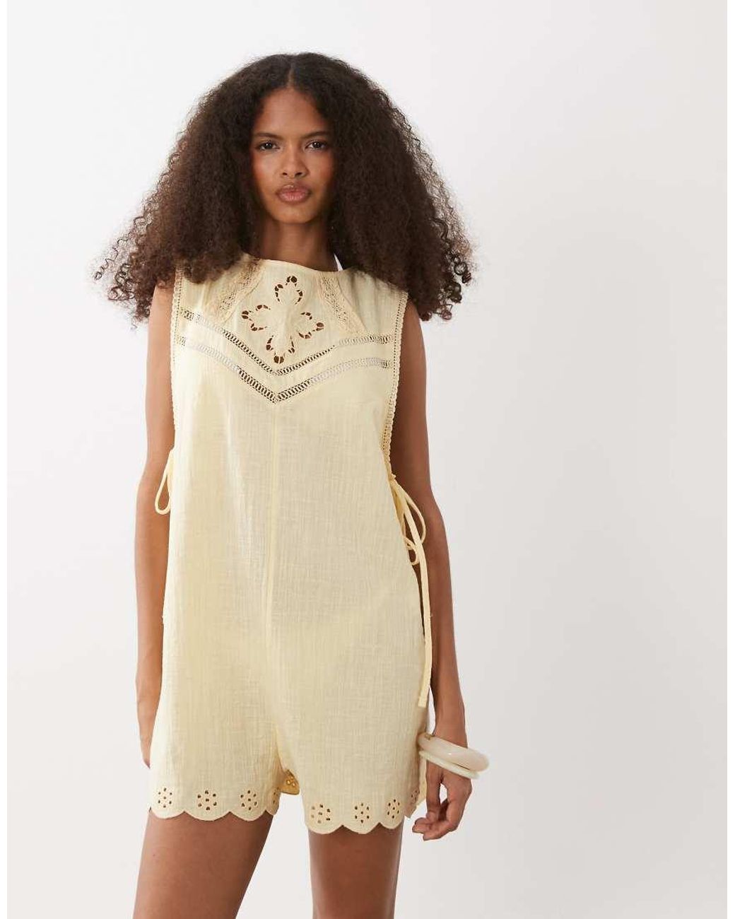 ASOS Natural Bella Beach Embroidered Playsuit