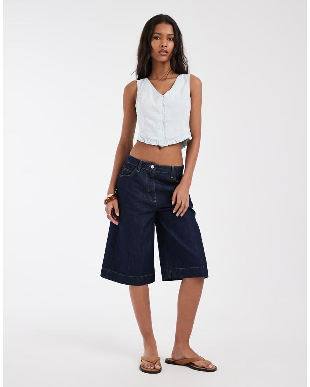 Levi's White Frill Hem Button Down Top