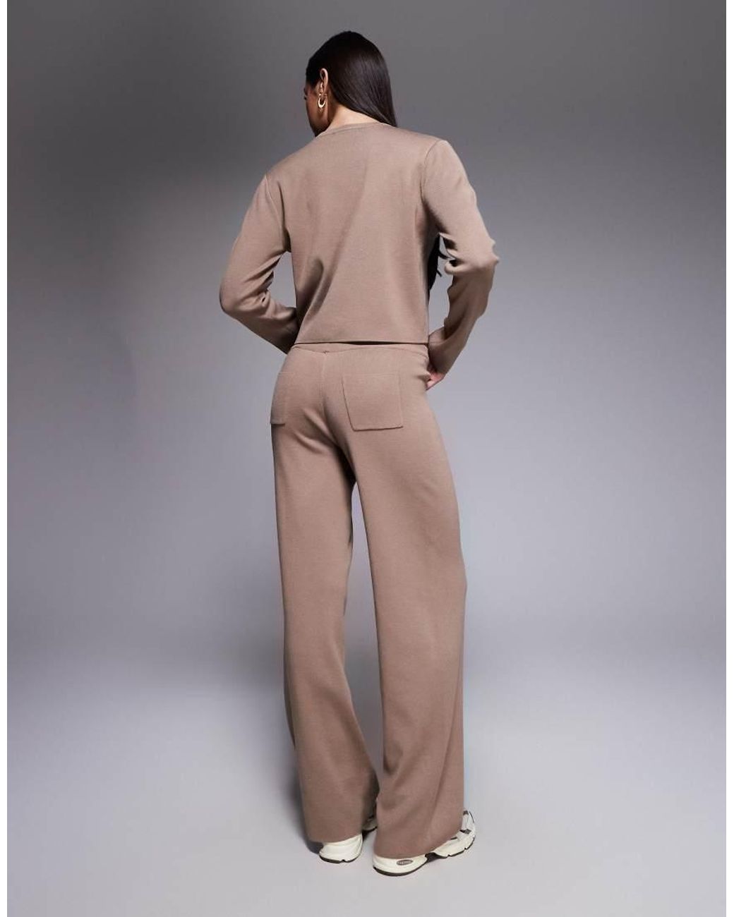 Kaiia Gray Exclusive Knitted Pocket Detail Wide Leg Trousers Co-ord