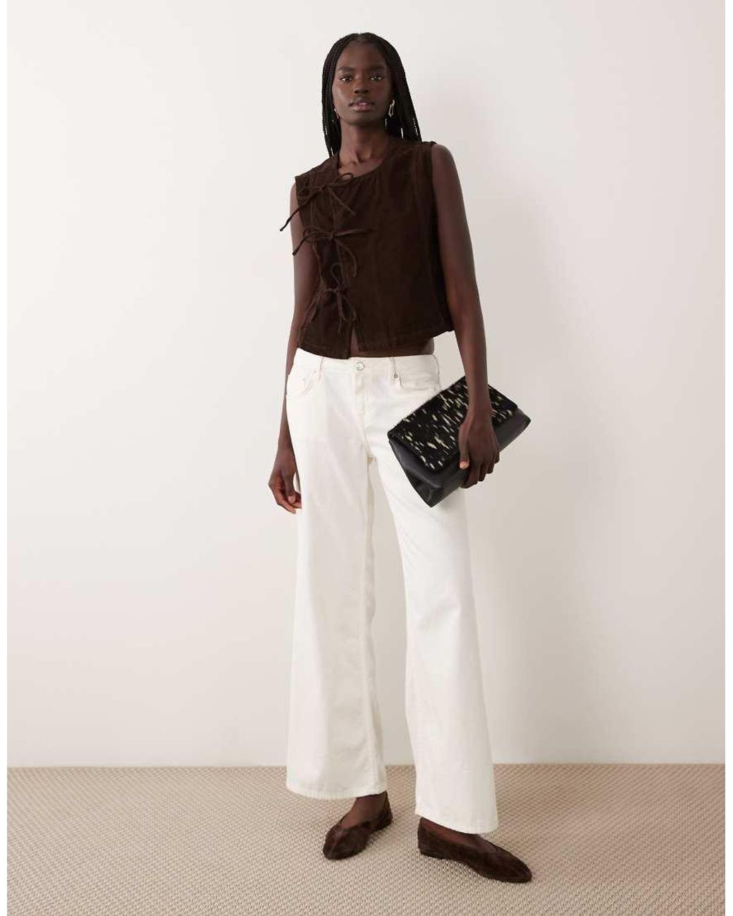 Pieces Brown Tie Detail Round Neck Cord Singlet