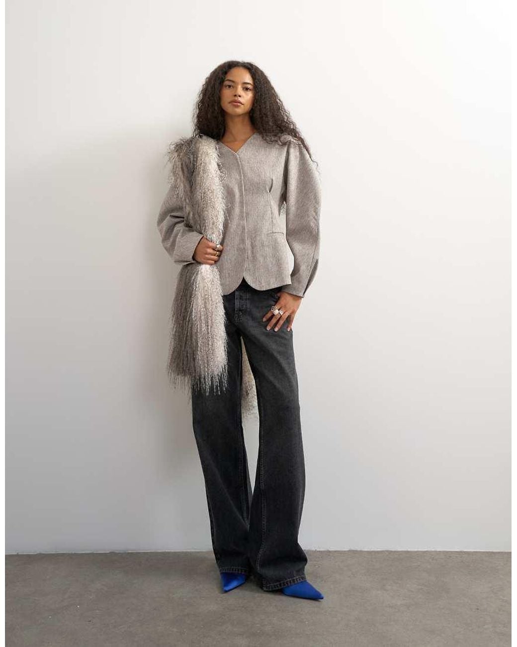 TOPSHOP Gray Co Ord Ovoid Sleeve Collarless Blazer