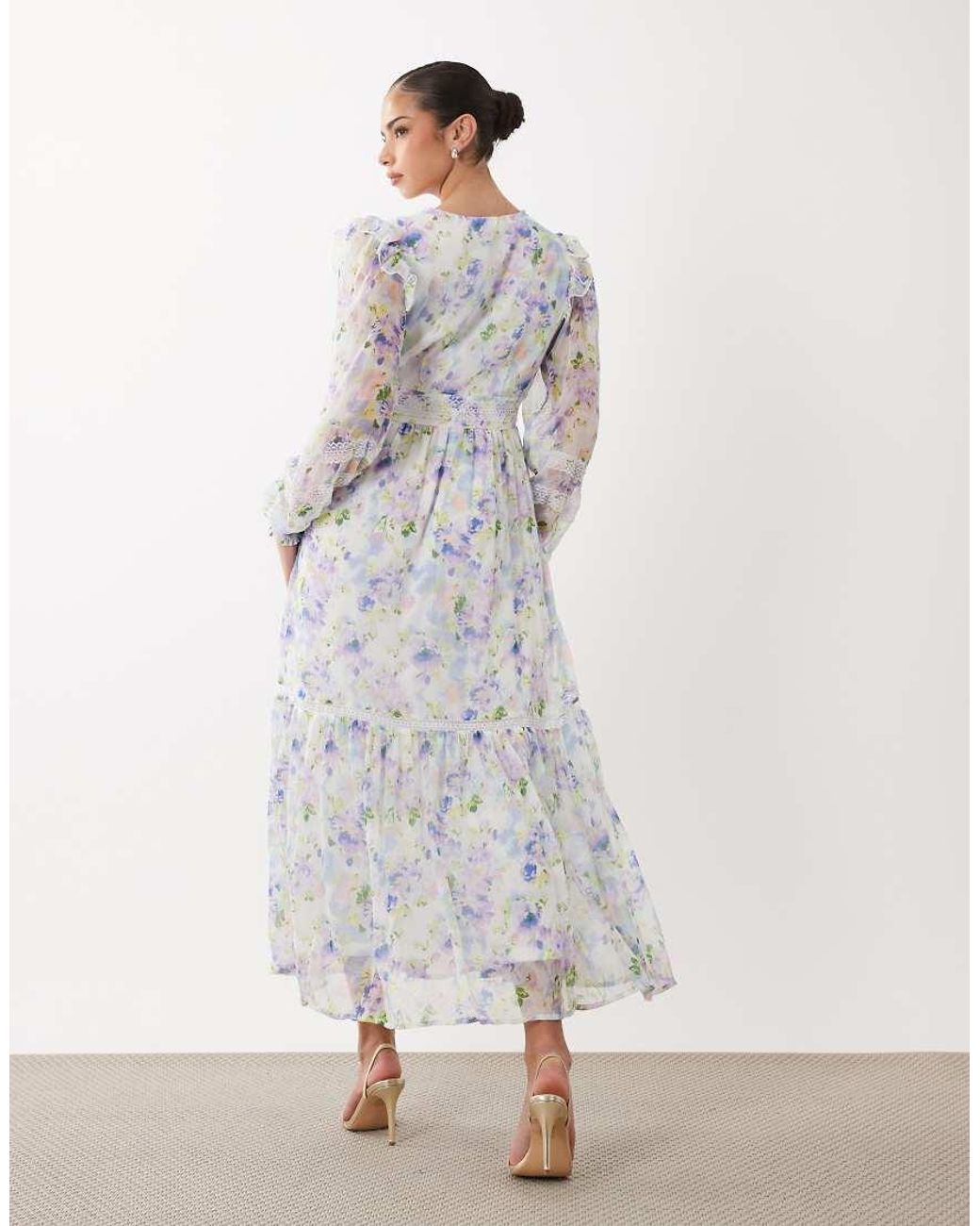 Vila White Ladder Lace Frill Detail Maxi Dress