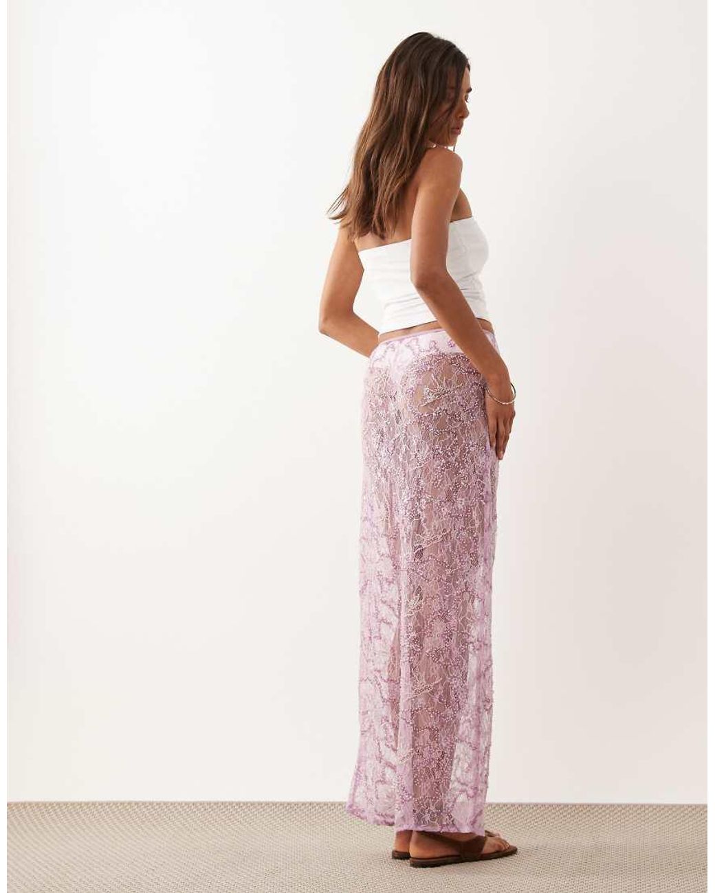 ASOS Pink Delicate Lace Sheer Sequin Maxi Skirt