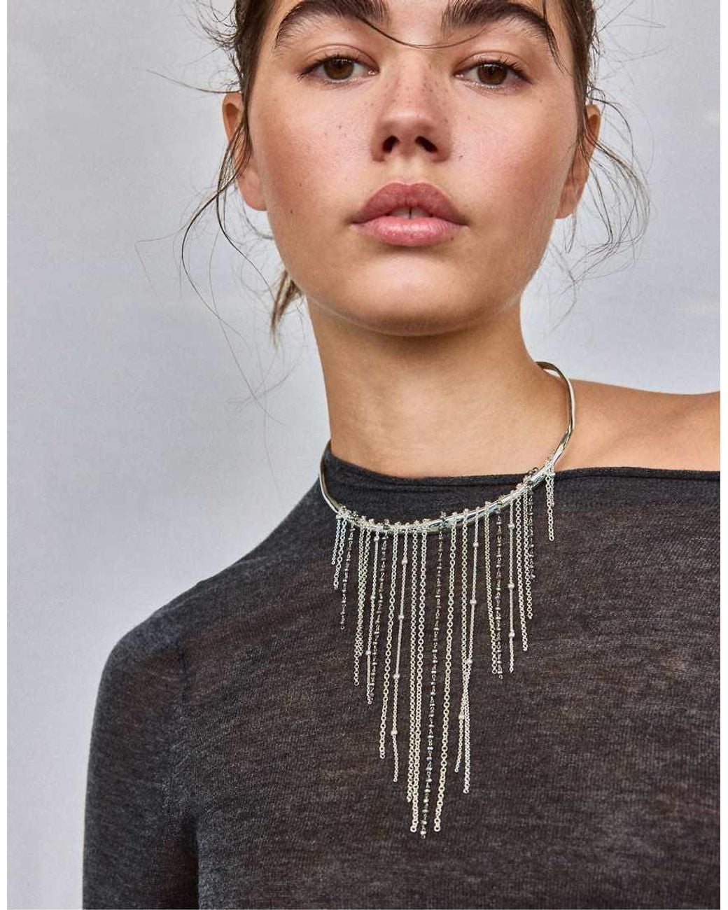 Stradivarius Blue Waterfall Choker Necklace