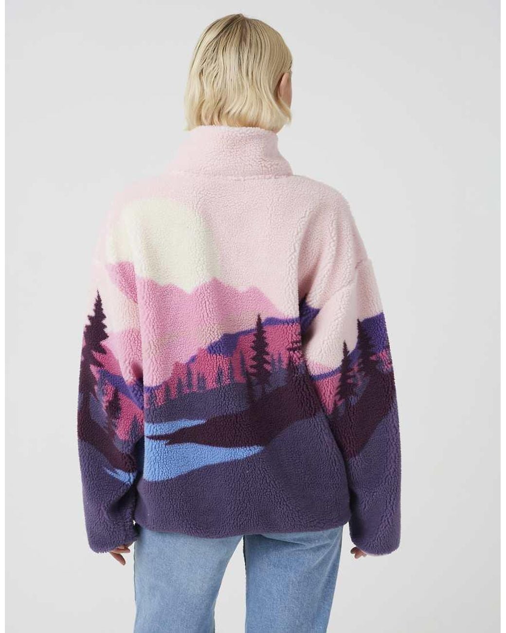 Brave Soul Purple Sherpa Fleece Landscape Print Zip Sweatshirt