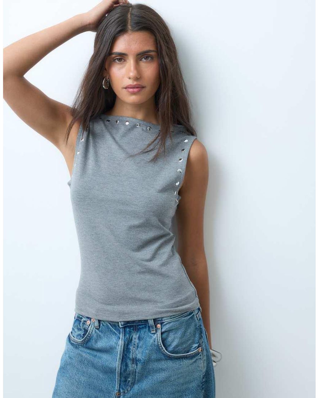 ASOS Gray Tank Top With Stud Details