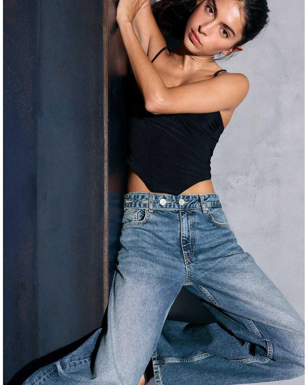 Pull&Bear Blue Relaxed Fit Baggy Jeans With Belt