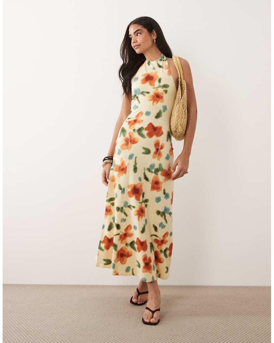 ASOS Natural Halter Trapeze Midi Dress