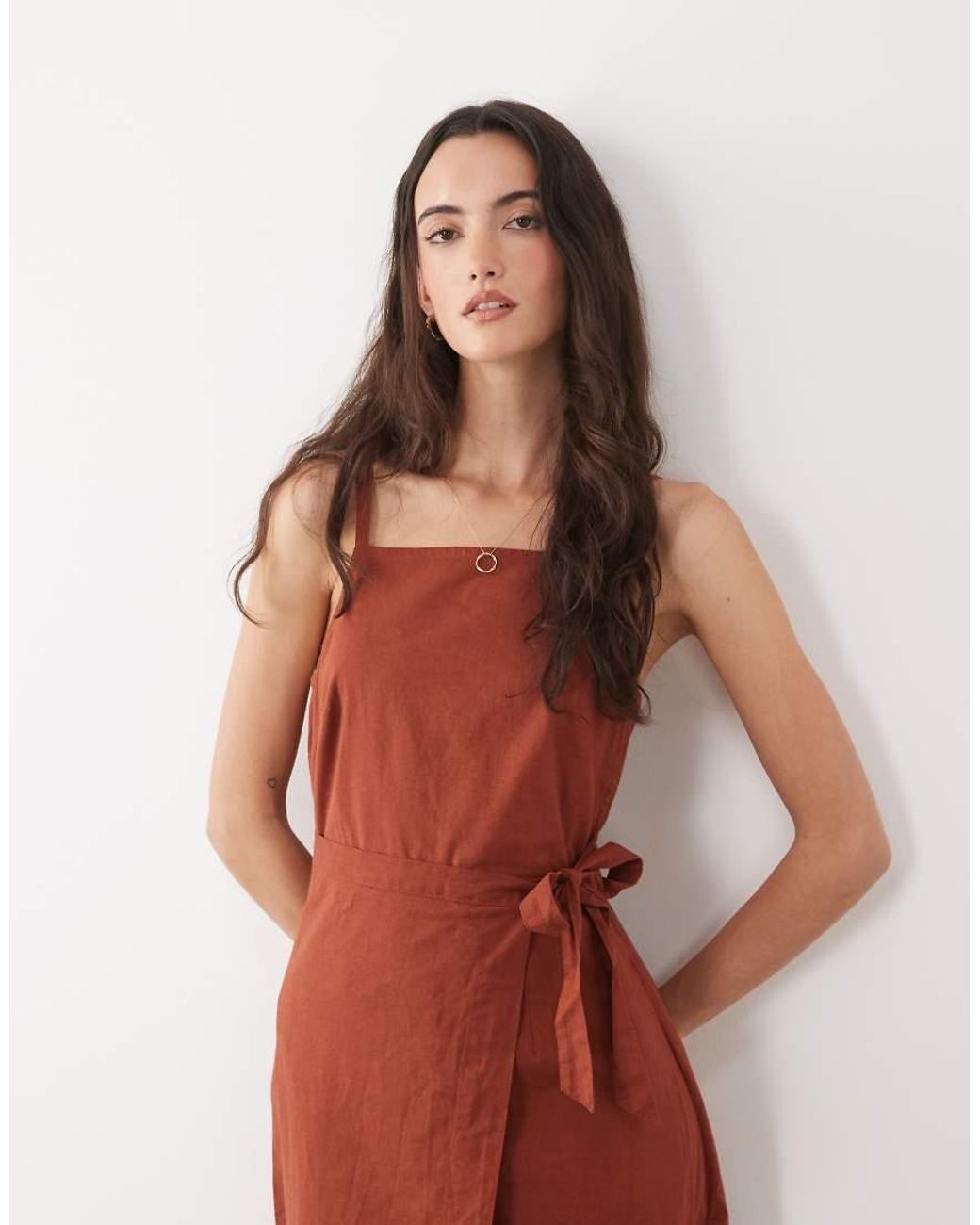Nobody's Child White Kourtney Linen Blend Wrap Front Cami Midi Dress