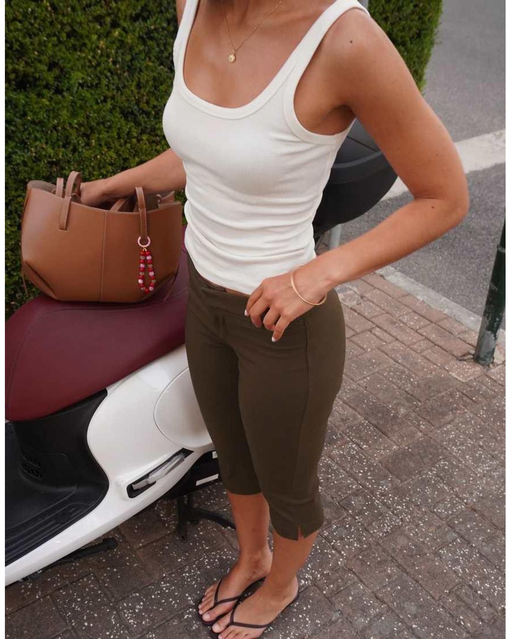 Bershka Natural Ribbed Vest Top