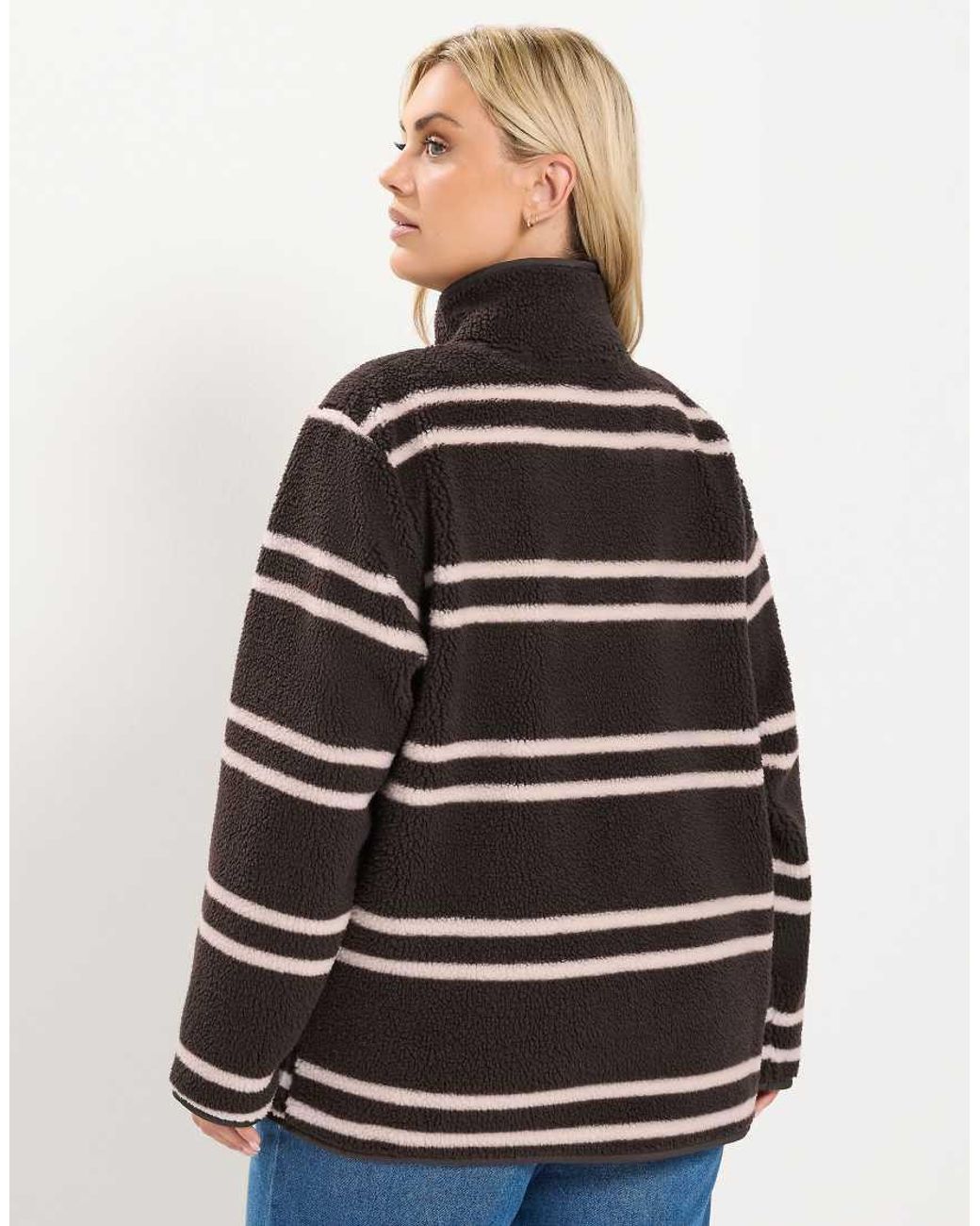 Yours Clothing Gray Stripe Placket Teddy Borg Fleece