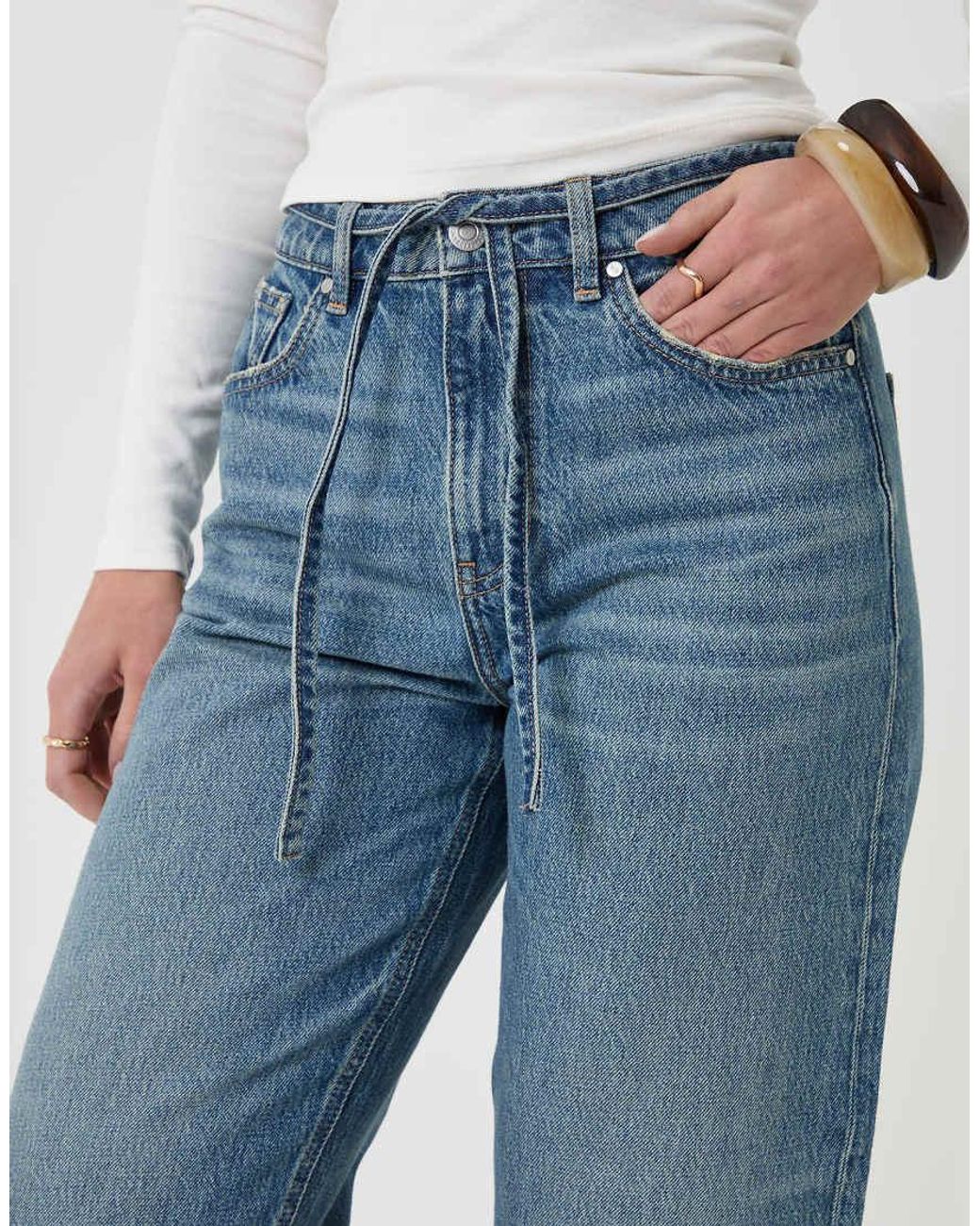 Threadbare Blue Tie Belt Barrel Leg Jeans