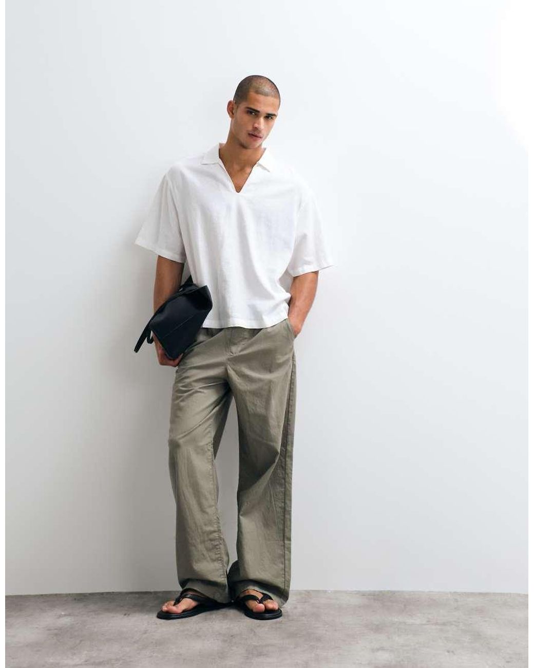 ASOS White Boxy Oversized Overhead Linen Blend Shirt for men