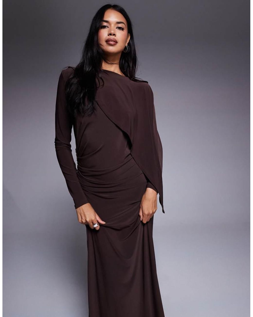 DASKA Blue Slinky Cape Detail Maxi Dress