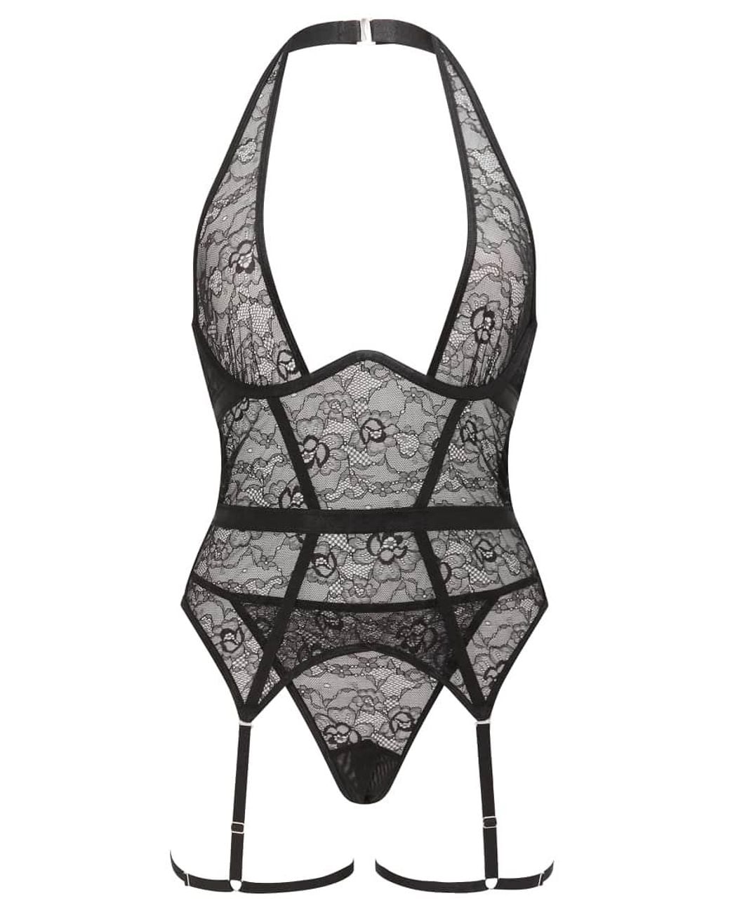 Ann Summers Black Addicted To You Crotchless Cami Suspender Set