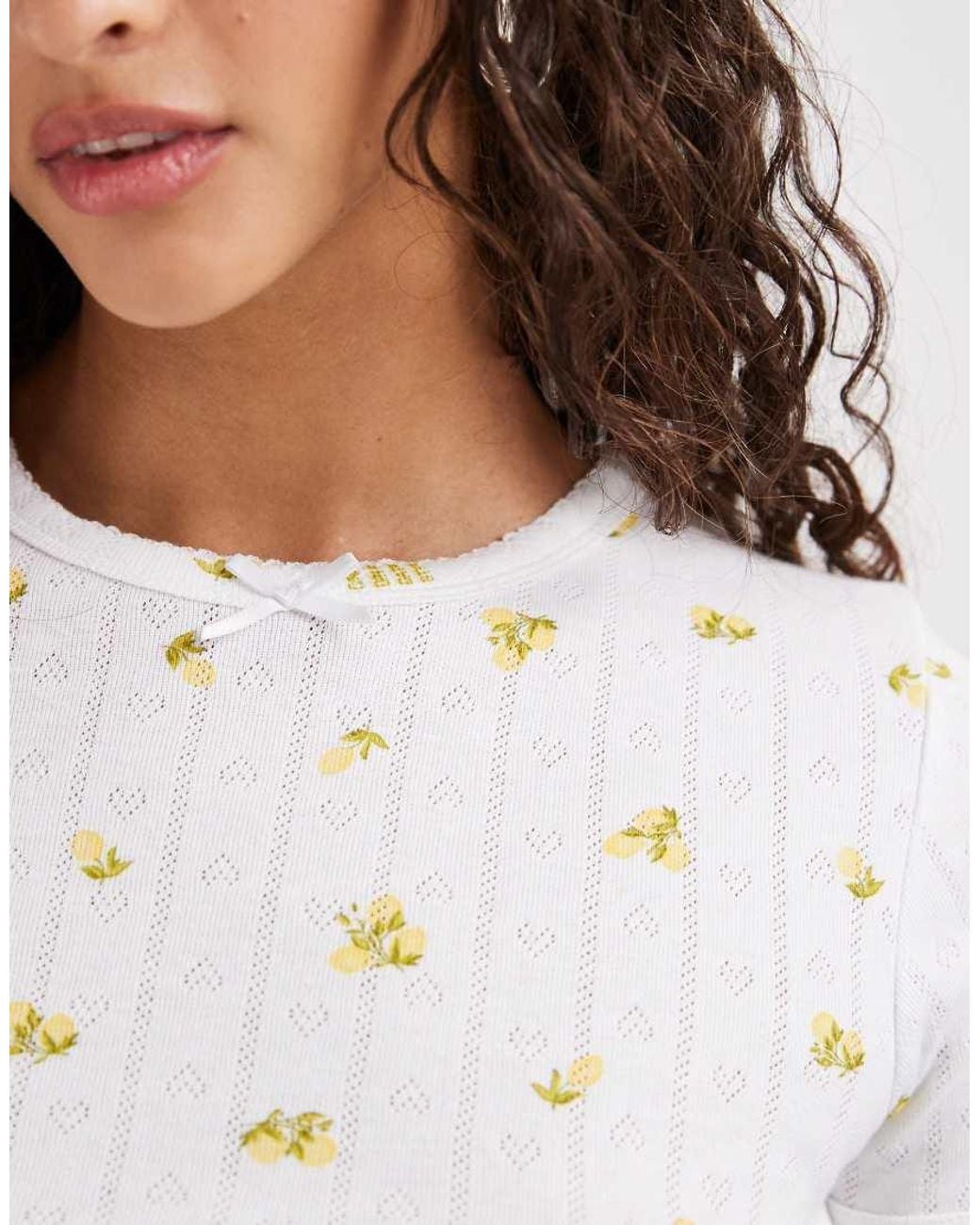 JJXX White Fitted Pointelle Top With Lemon Print