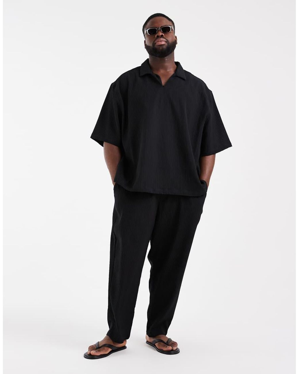 ASOS Black Co-ord Plisse Trousers for men