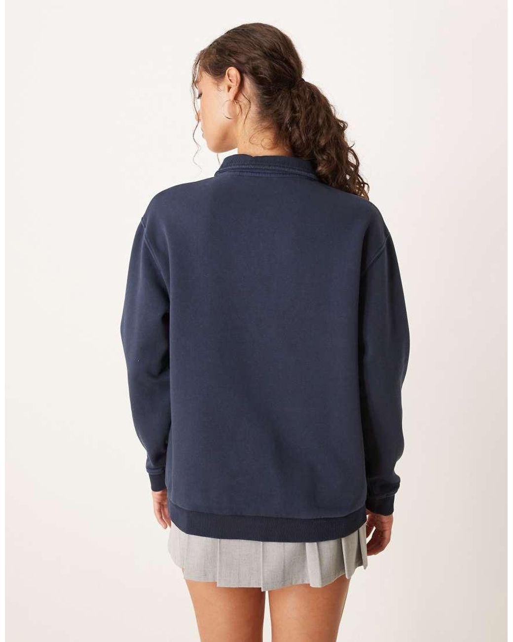 Brave Soul Blue Quarter Zip Funnel Neck Sweatshirt