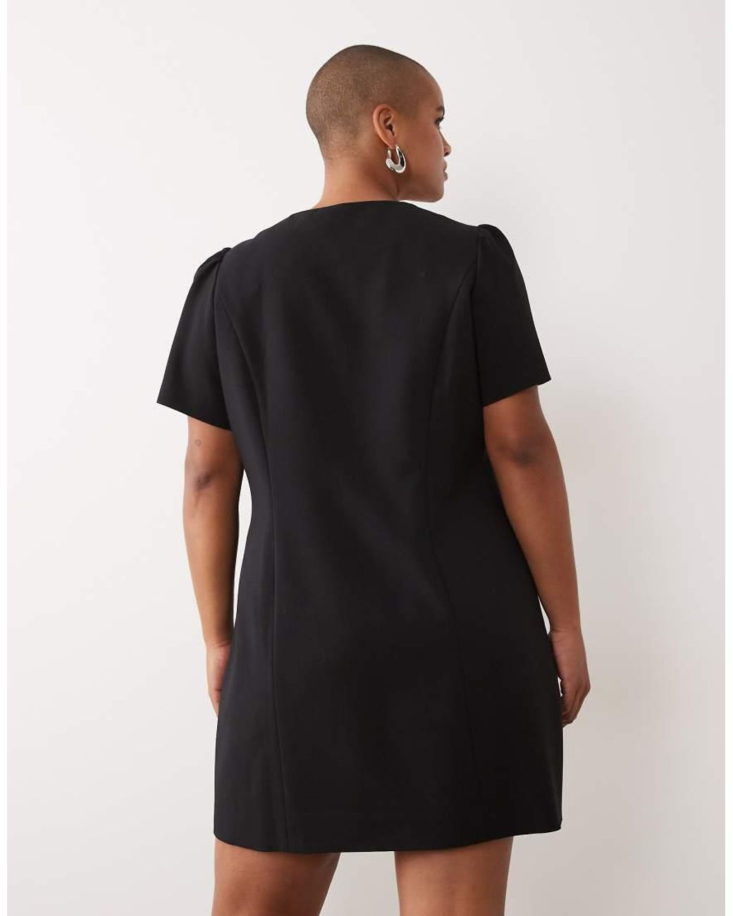Forever New Black Structured Puff Sleeve Button Down Mini Dress