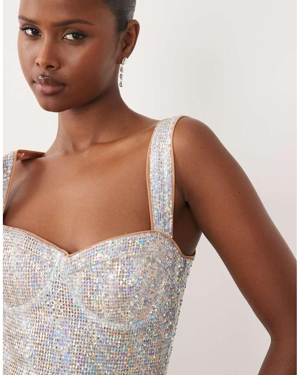 The Dolls House Brown Embellished Sweetheart Wide Strap Mini Dress