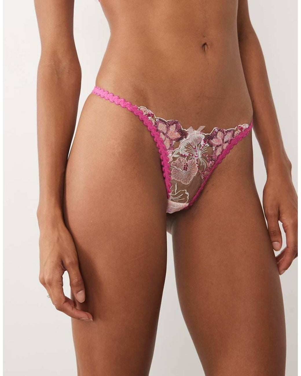 For Love & Lemons Orange Lanai Embroidered Floral Thong