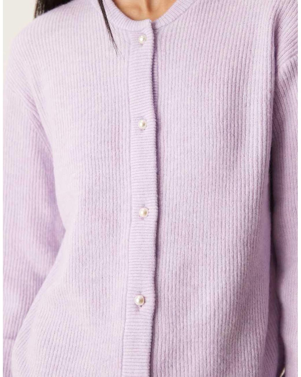Jdy Purple Ribbed Cardigan With Pearl Buttons
