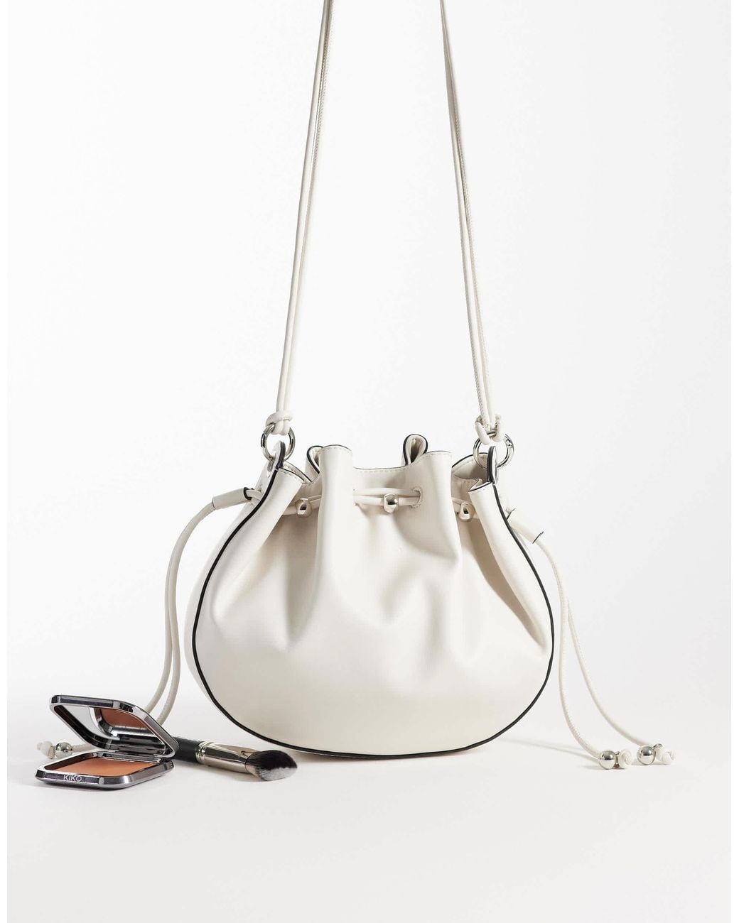 ASOS White Ruched Multi Strap Bucket Shoulder Bag With Beaded Detailing