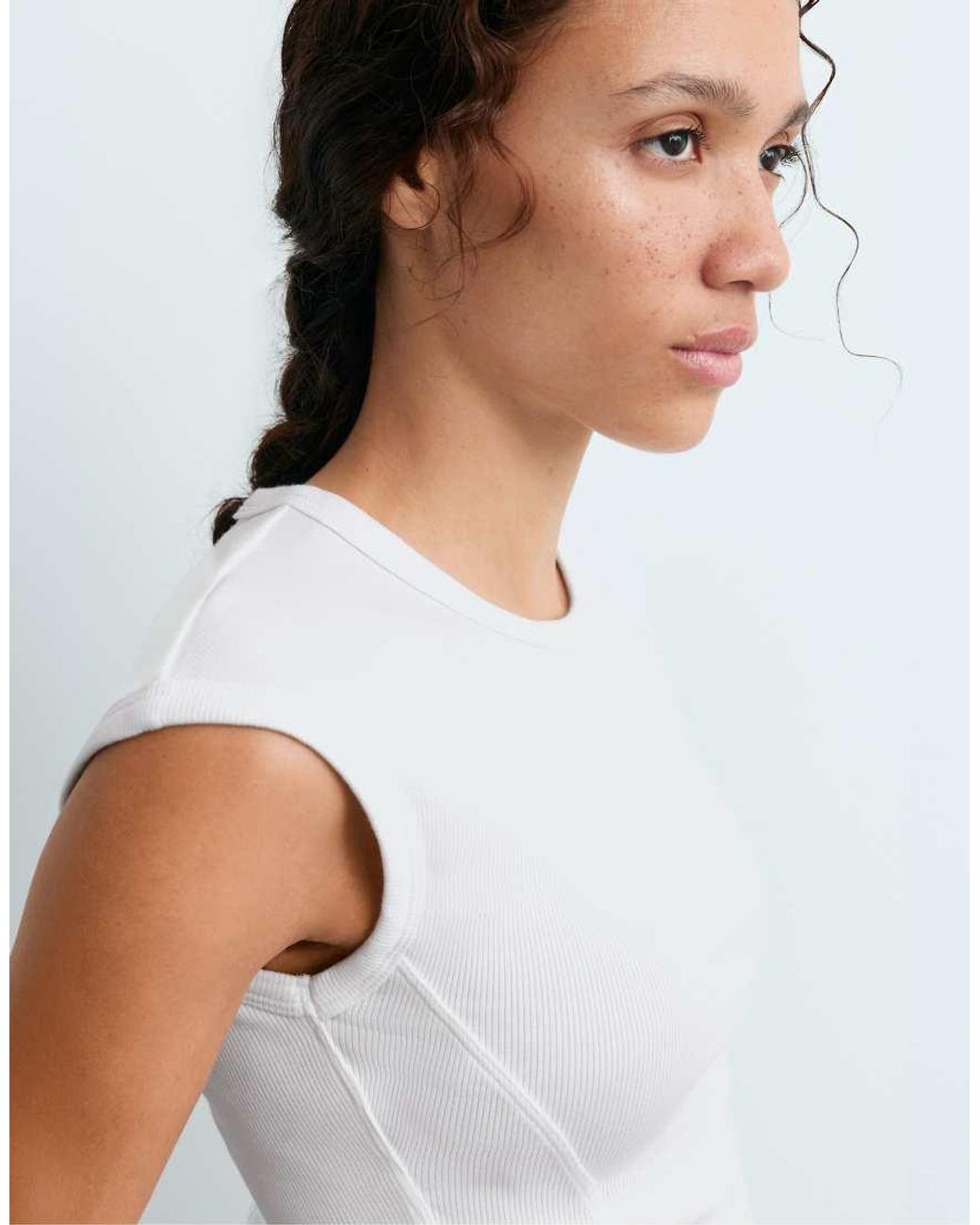 Oysho White Short-sleeved Rib Top With Cotton And Modal