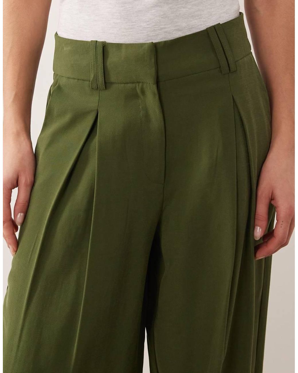 Aware Green High Waisted Pleat Front Trousers