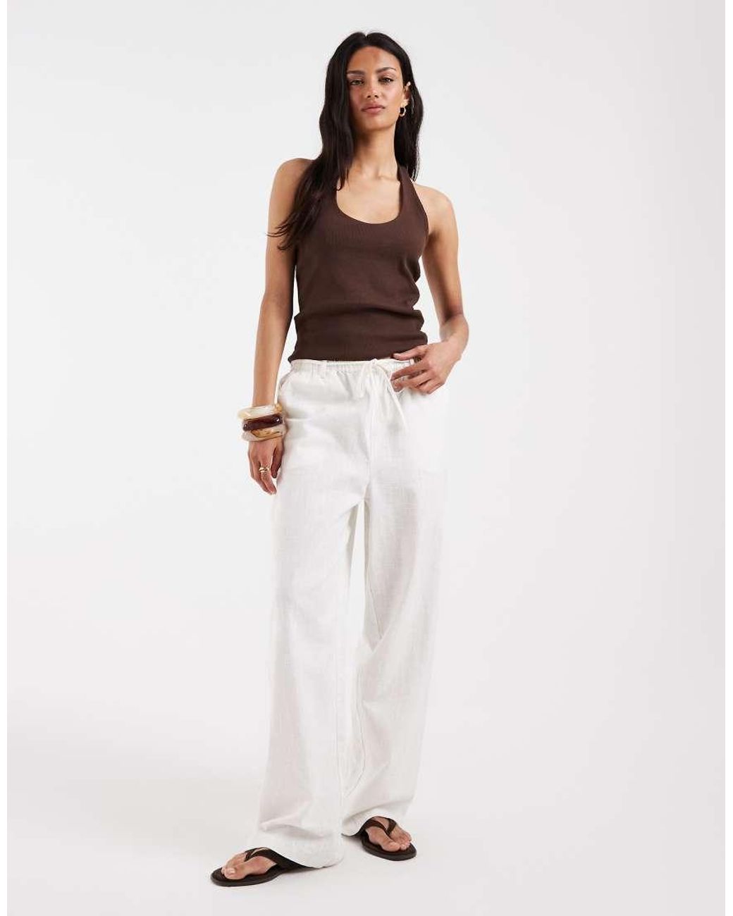 Pieces White Halter Neck Ribbed Cotton Top