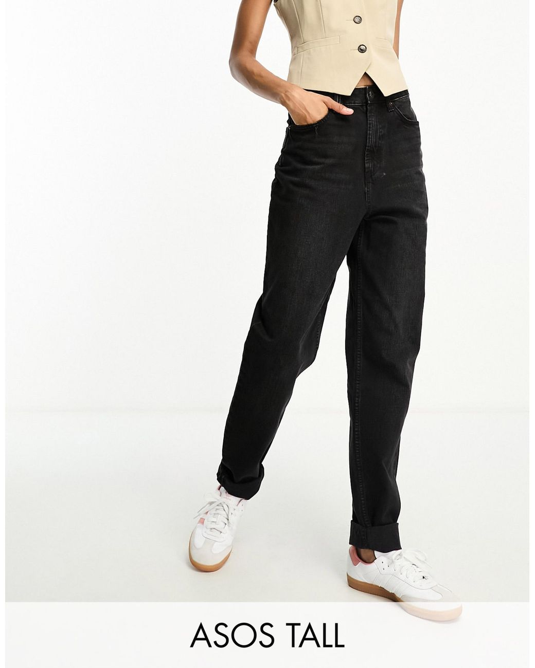 ASOS Asos Design Tall High Rise Relaxed Mom Jeans in Black | Lyst