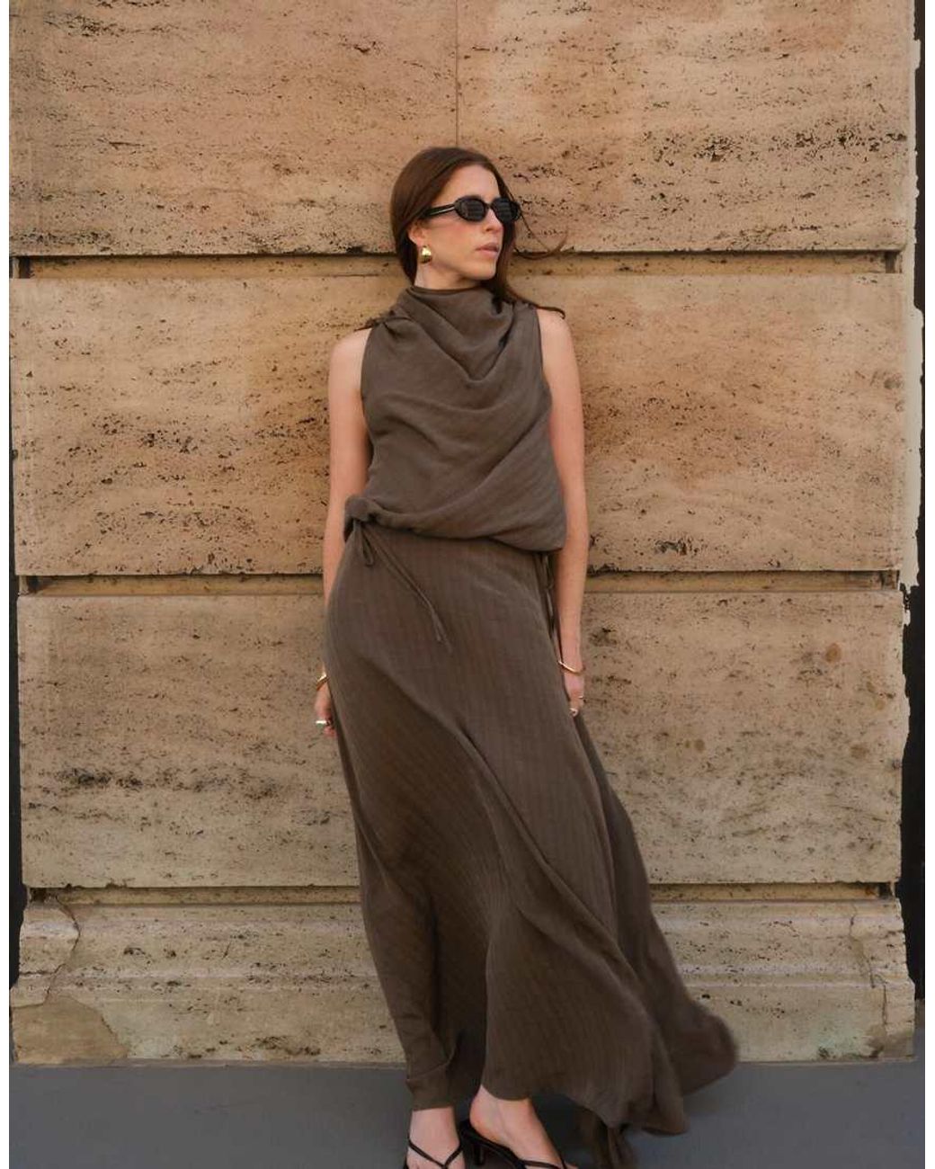 NA-KD Brown X Charlotte Olivia Check Mid Waist Maxi Skirt