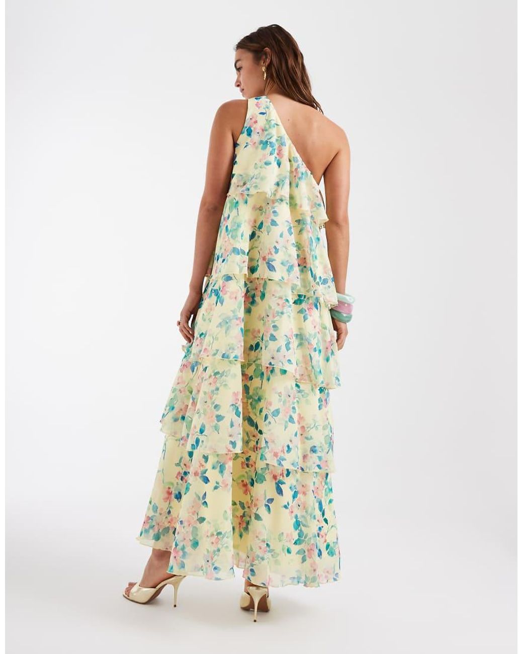 Vero Moda Green Felicia One Shoulder Tiered Maxi Dress With Corsage Detail
