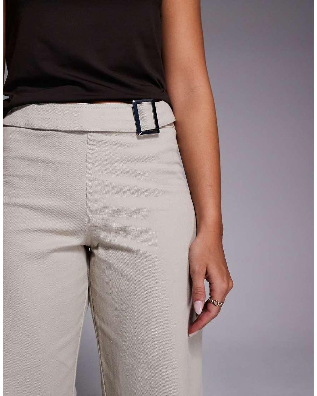 The Frolic Natural Exclusive Cotton Denim Metal Belt Detailing Wide Leg Trouser