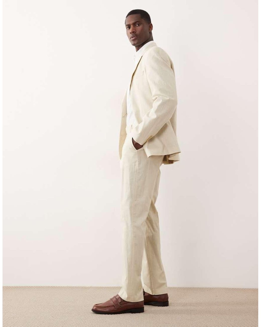 ASOS Natural 100% Cotton Linen Look Slim Suit Pants for men
