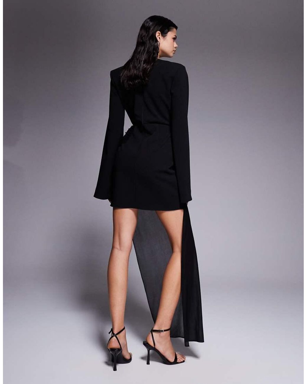 ASOS Black Mock Blazer Mini Dress With Shoulder Pads And Mesh Overlay