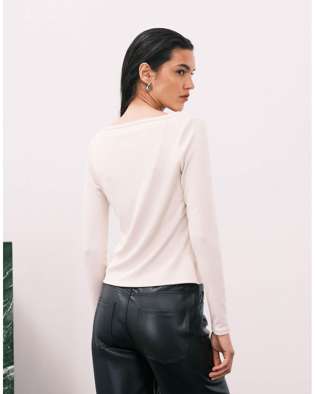 Abercrombie & Fitch White – langärmliges, geripptes oberteil
