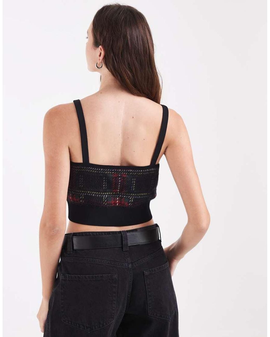 Fred Perry Black F Perry X Amy Winehouse Knitted Tartan Logo Crop Cami Top