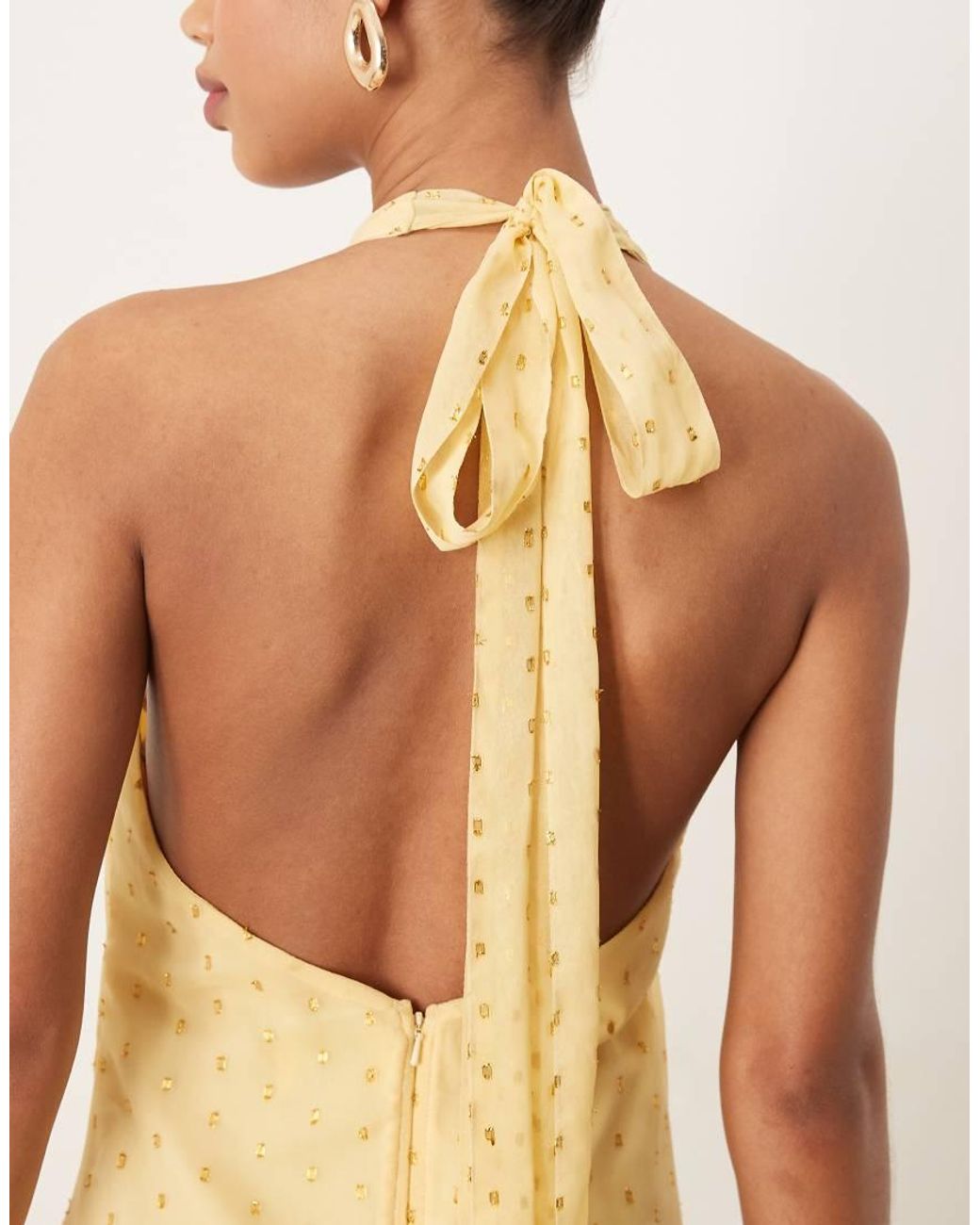 ANAYA Natural Foil Halter Neck Maxi Dress