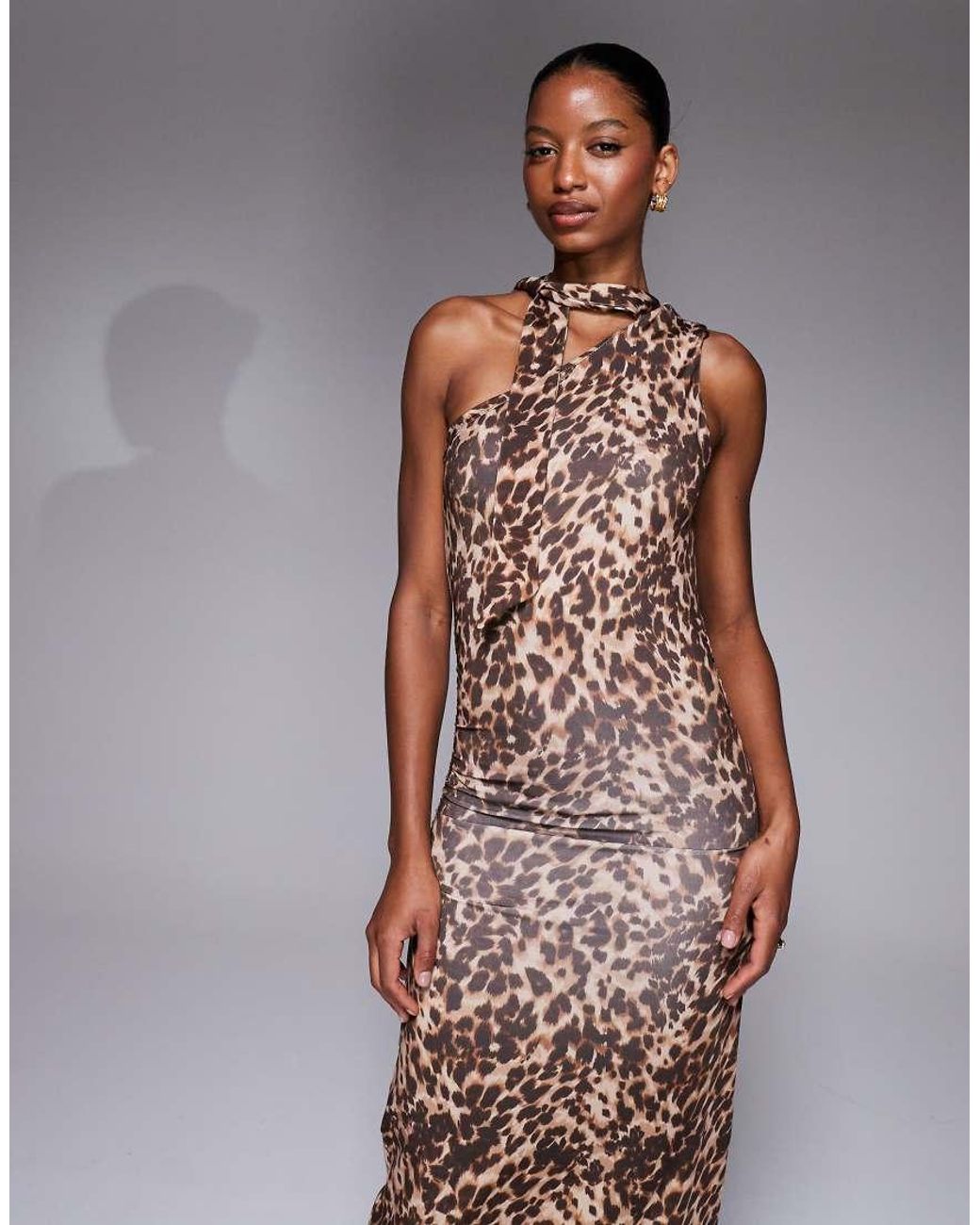 brown leopard print dress new look New Look Curve long sleeve crinkle midi dress in leopard print