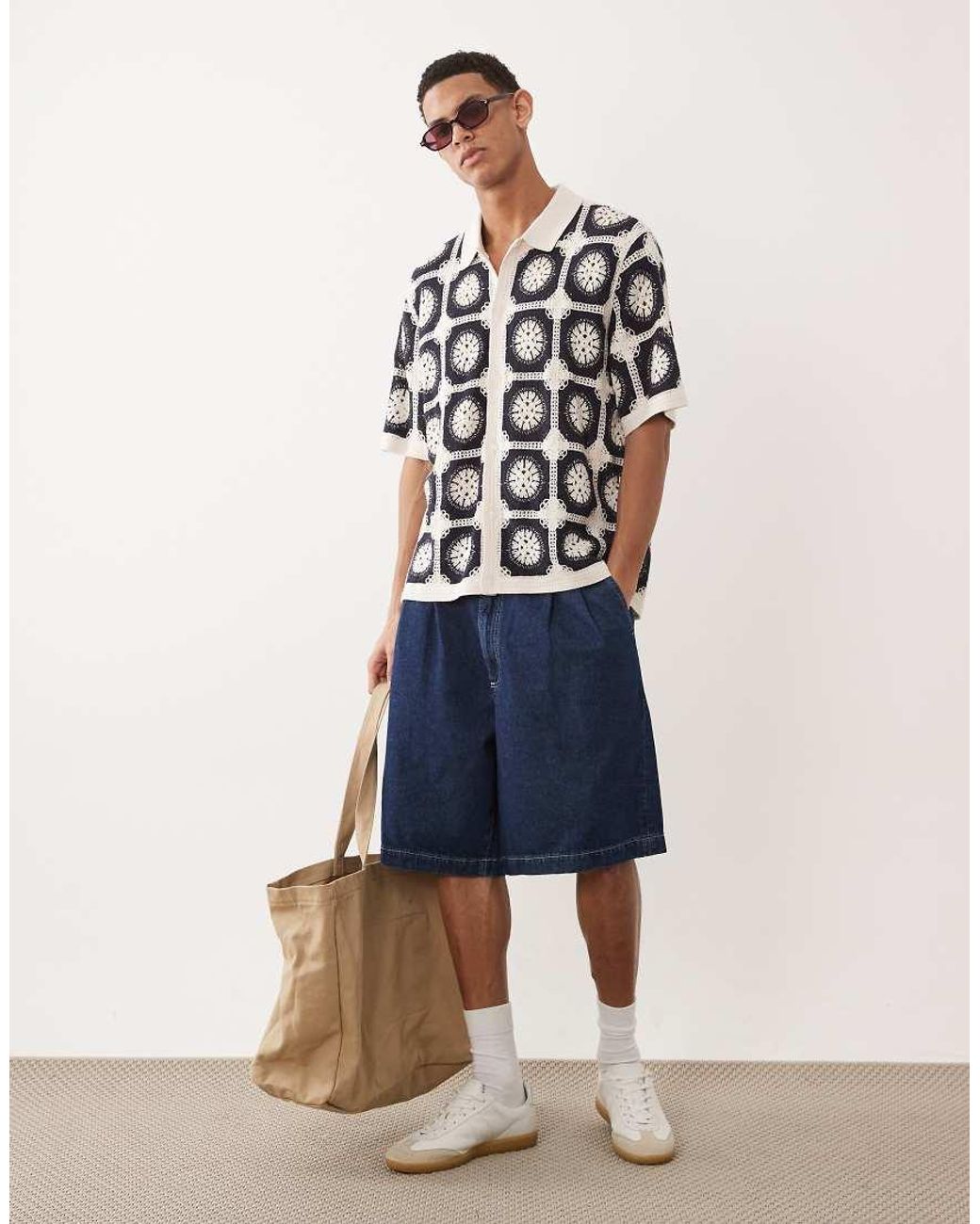 Jack & Jones Blue Crochet Pattern Shirt for men