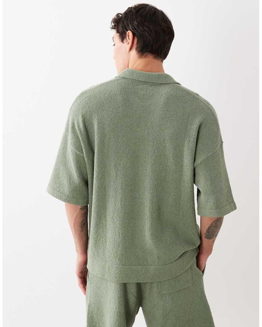 ASOS Green Oversized Co-Ord Short Sleeve Knitted Boucle Notch Neck Polo for men