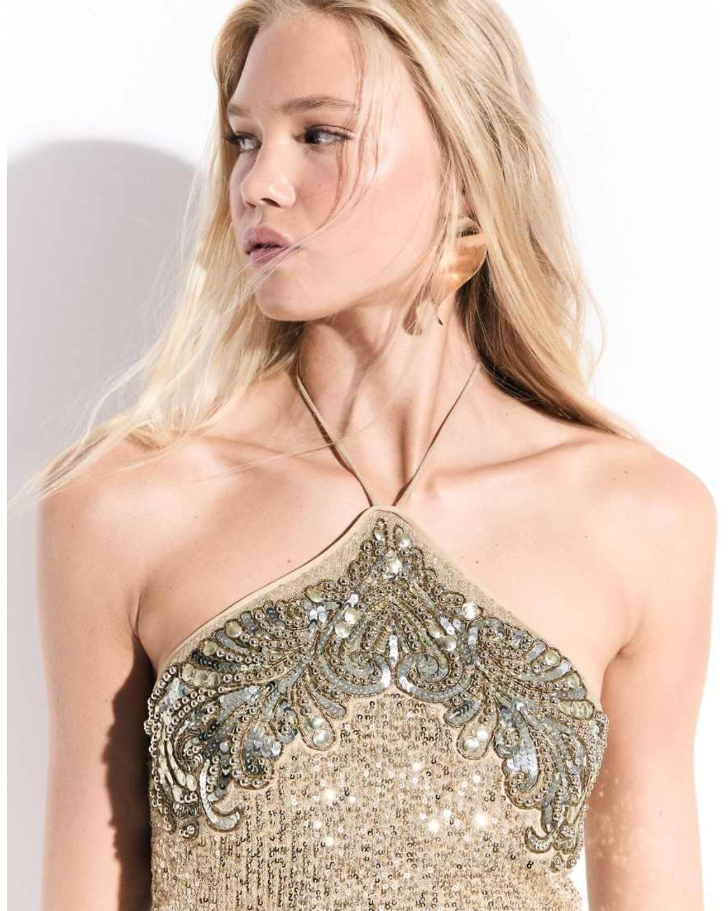 ASOS Metallic Halter Neck Embellished Sequin Cami