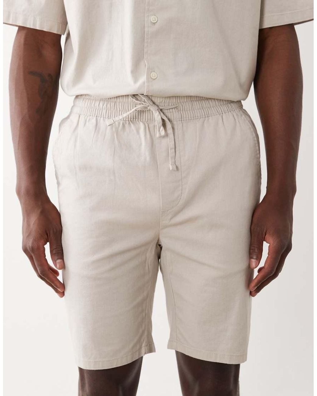 Only & Sons Natural Linen Look Shorts for men
