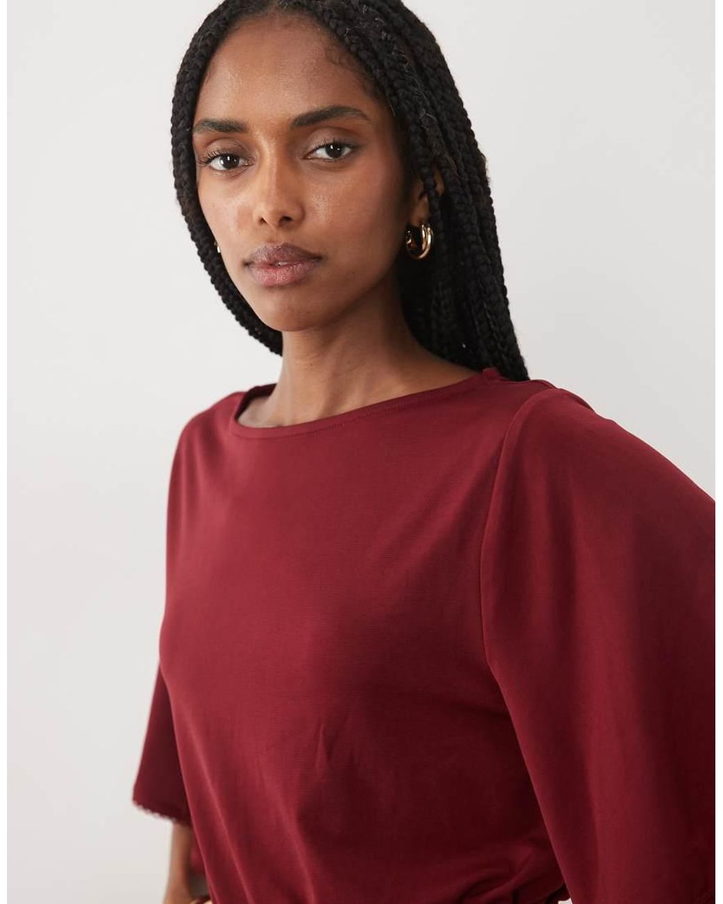 Miss Selfridge Red Batwing Sleeve Cropped Top With Gather Hem Co-ord