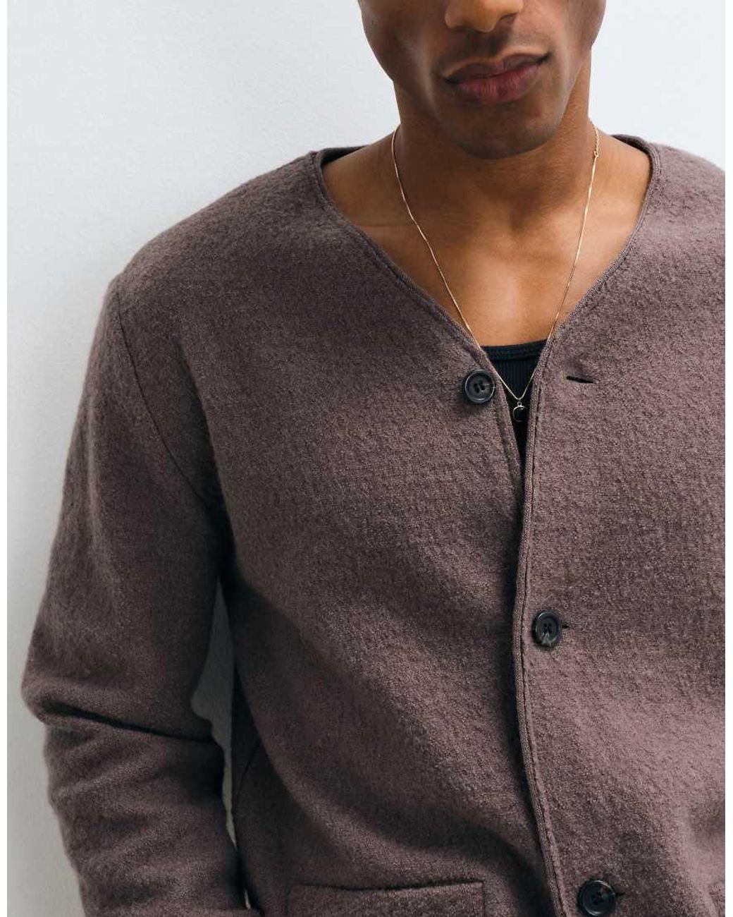 SELECTED Brown 100% Boiled Wool V-neck Cardigan for men