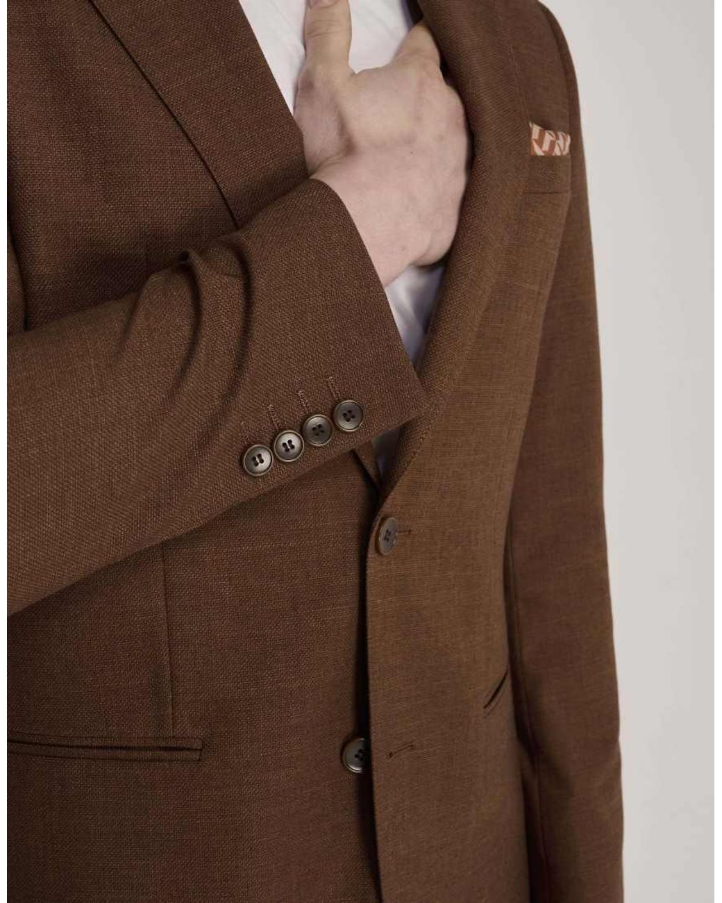 Harry Brown Brown Sandro Slim Fit Linen Look Suit Jacket for men