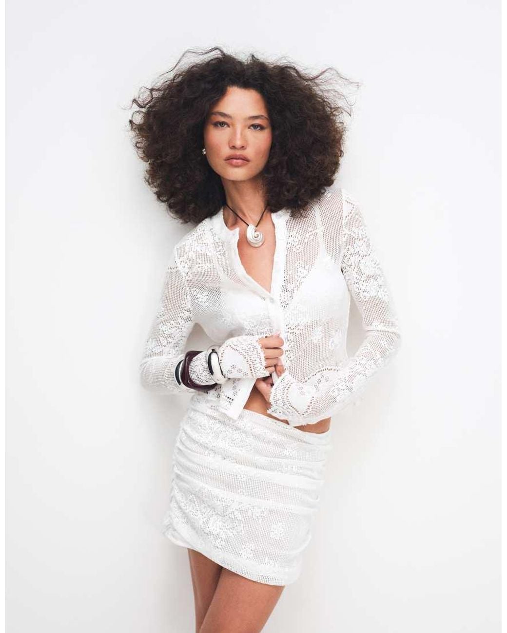 Noughts & Kisses White Lace Knit Mini Skirt Co-Ord