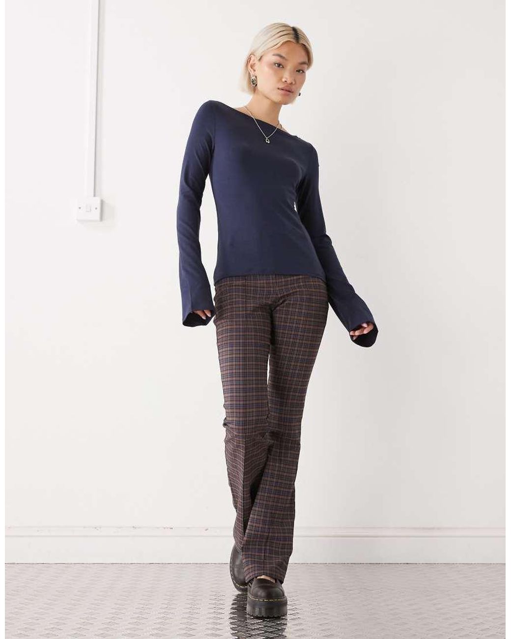 Weekday Blue Annie Super Soft Long Sleeve Boat Neck Top